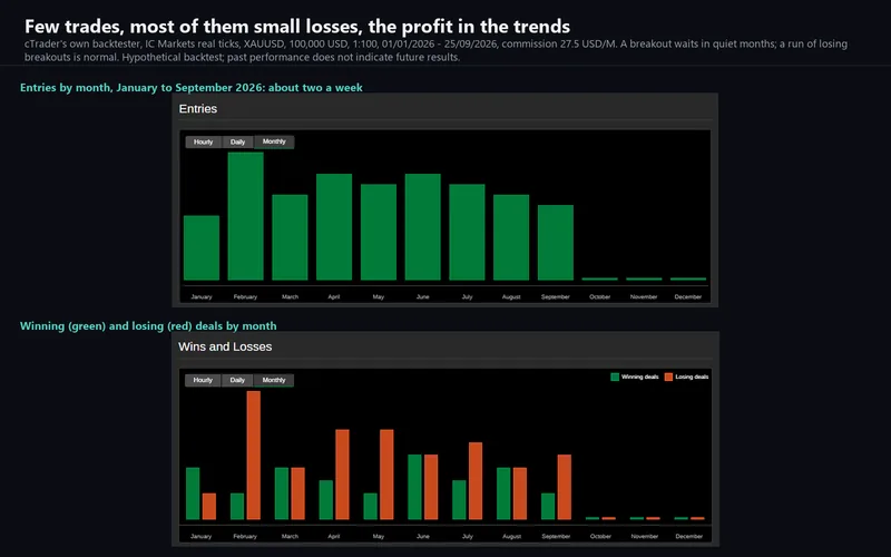 AuricFlow for cTrader: trades by month