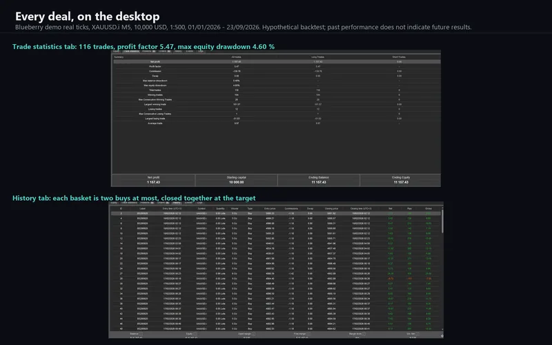 Blaze Synchro for cTrader: the desktop trade statistics and History tab