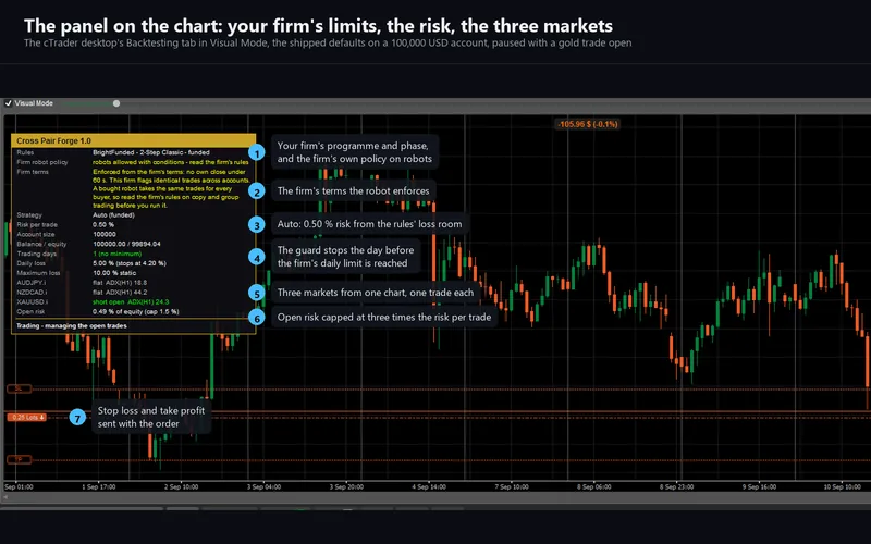 Cross Pair Forge for cTrader: the panel in the desktop's Visual Mode