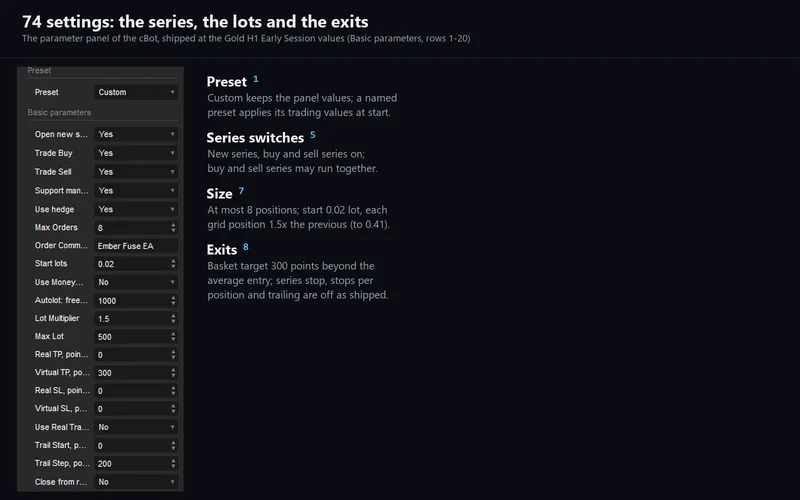 Ember Fuse for cTrader: the first parameter rows