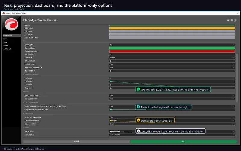 Flintridge Trader Pro for cTrader: Risk, projection, dashboard, and the platform-only options