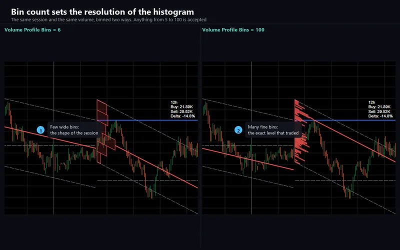 Helix Volume Profile for cTrader: Bin count sets the resolution of the histogram